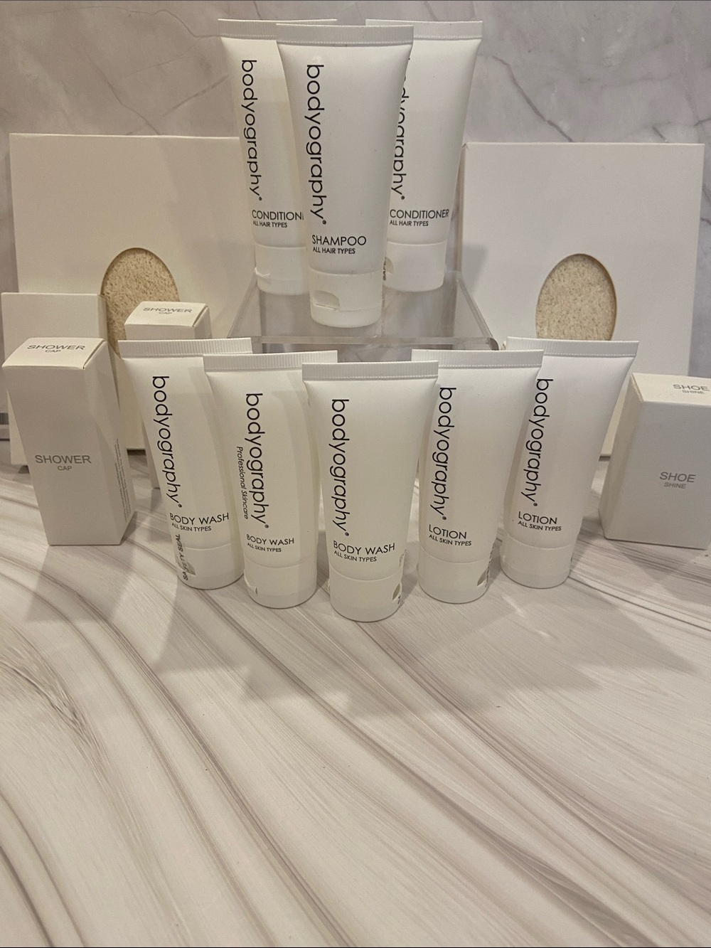 bodyography® White Body Wash & Lotion Travel Set & extras